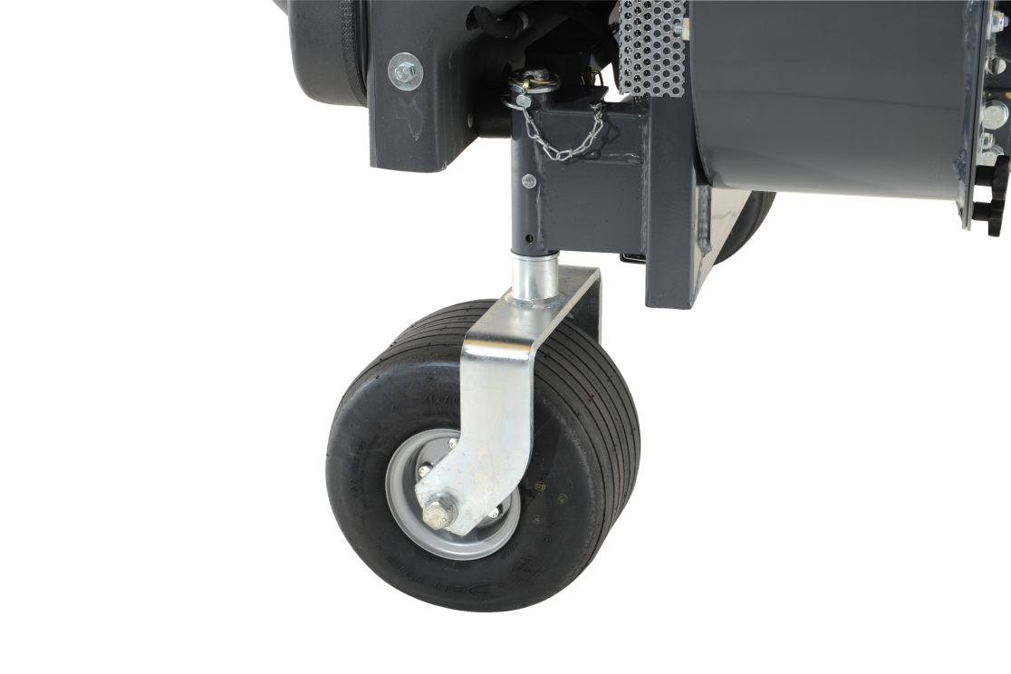 Detailansicht der stabilen Räder des matev CLS-SE Materialaufnahmegeräts, entwickelt für optimale Beweglichkeit und Tragfähigkeit bei professionellen Einsätzen.